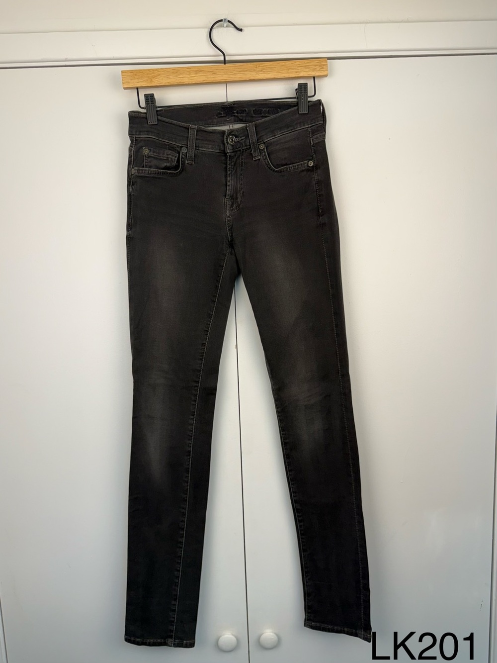 7 For All Mankind Black Stretch Slim Straight Jeans Size 24
